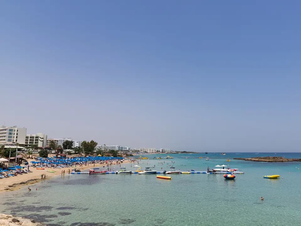 A turquoise bay and sandy beach at Protaras in Cyprus