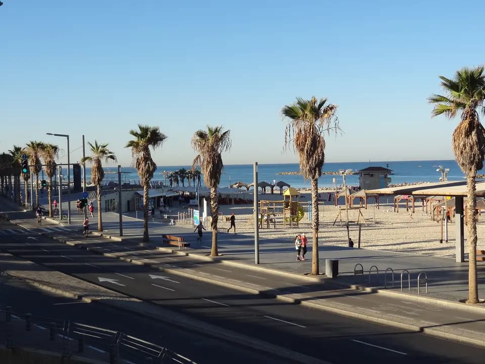 The beachfront promenade and towers along the Tel Aviv coast