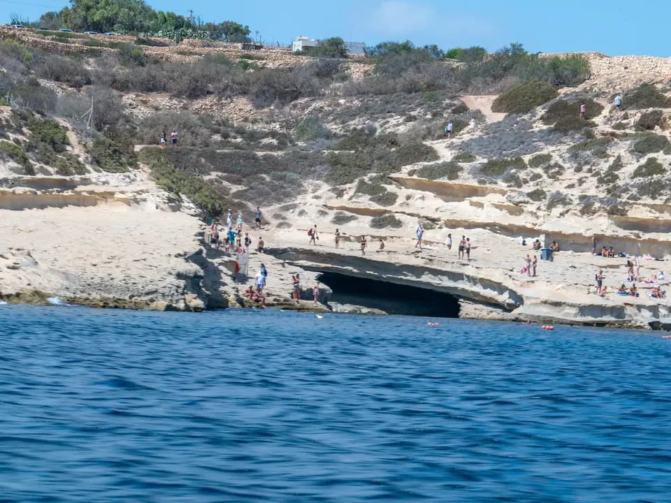 Limestone shoreline near St Peter's Pool at Marsaxlokk in Malta