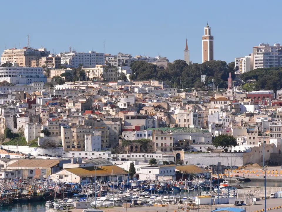The bay and white buildings of Tangier on Morocco's north coast