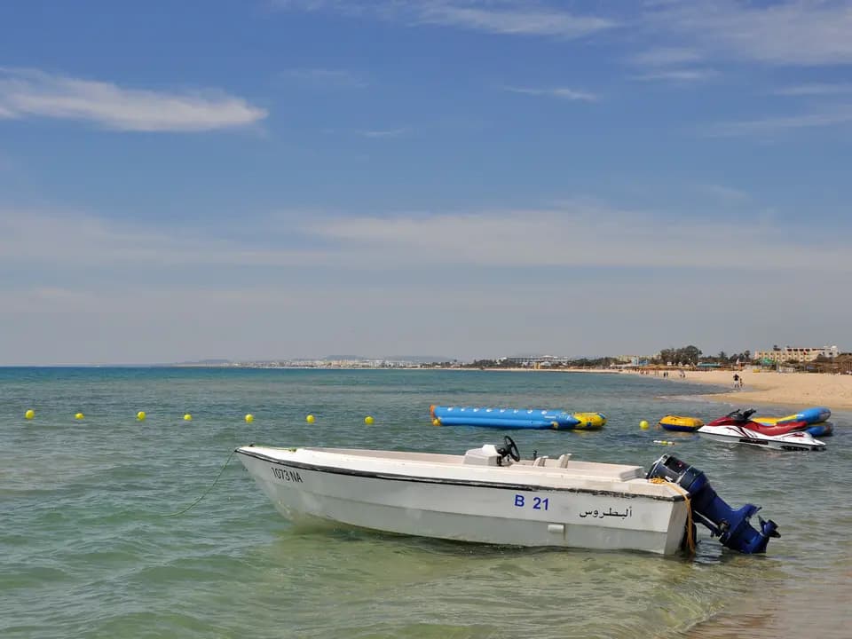 The long sandy beach at Hammamet on the Tunisian coast