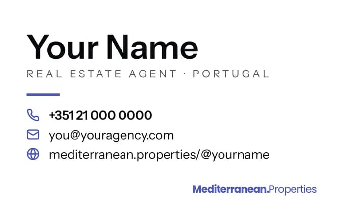 The front of a sample business card: Your Name, Real Estate Agent, and a profile link