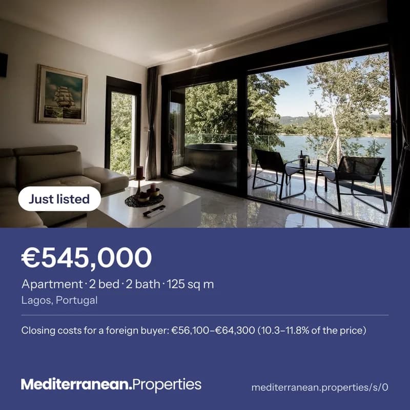 A sample square social post: the photo marked Just listed, the price, the specs and the closing costs for a foreign buyer